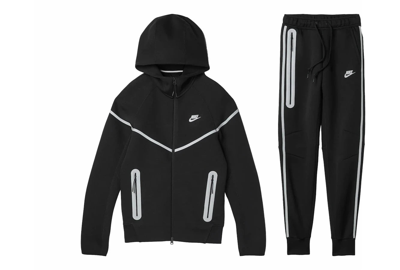 Nike Sportswear Tech Fleece Full Zip Hoodie & Joggers Reflective Details Set Black/Bemis Silver