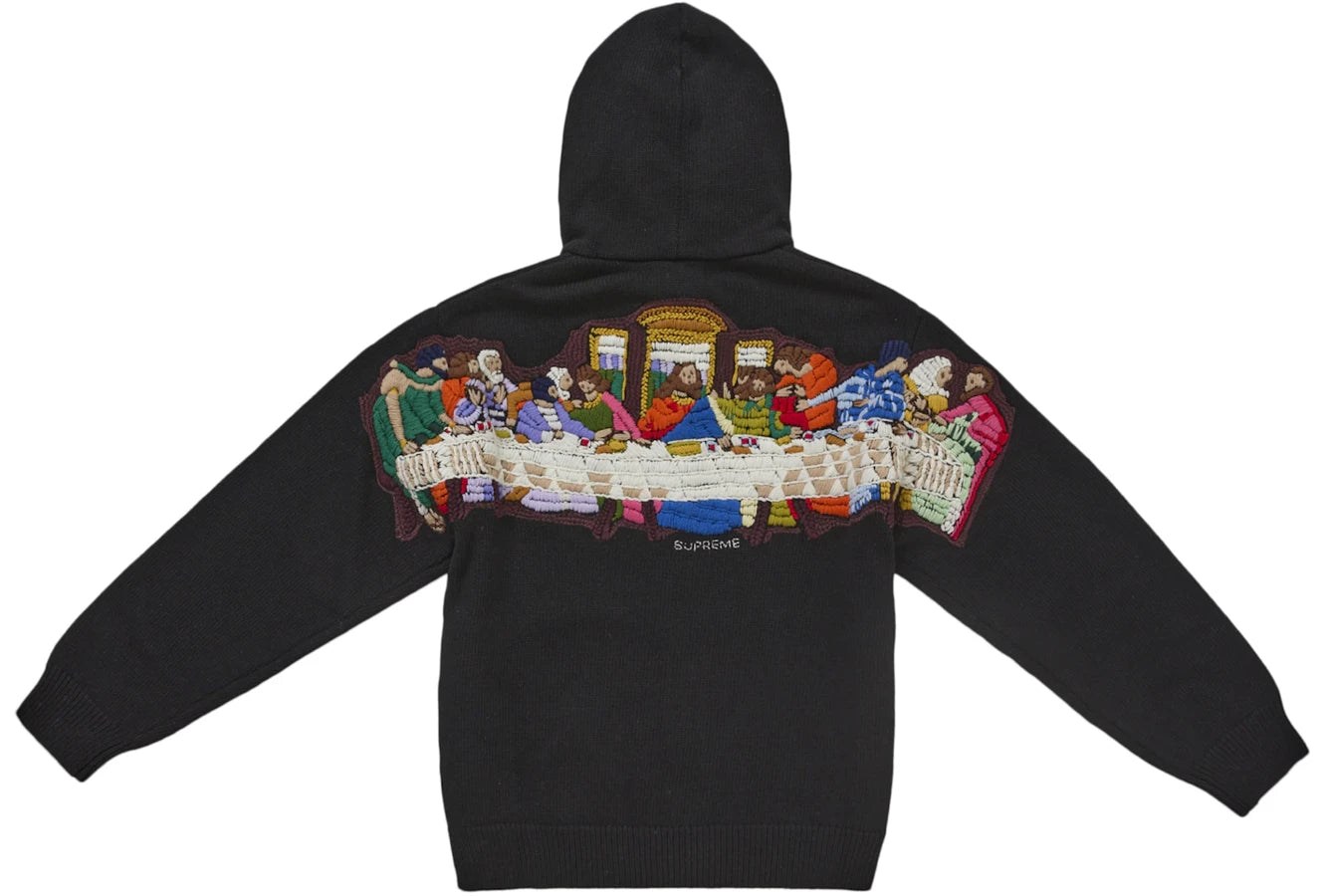 Supreme Last Supper Embroidered Zip Up Hooded Sweater Black