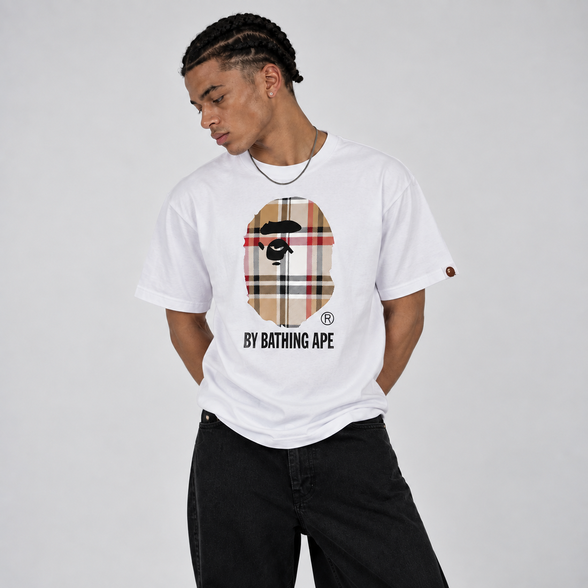 BAPE Check T-Shirt White Beige