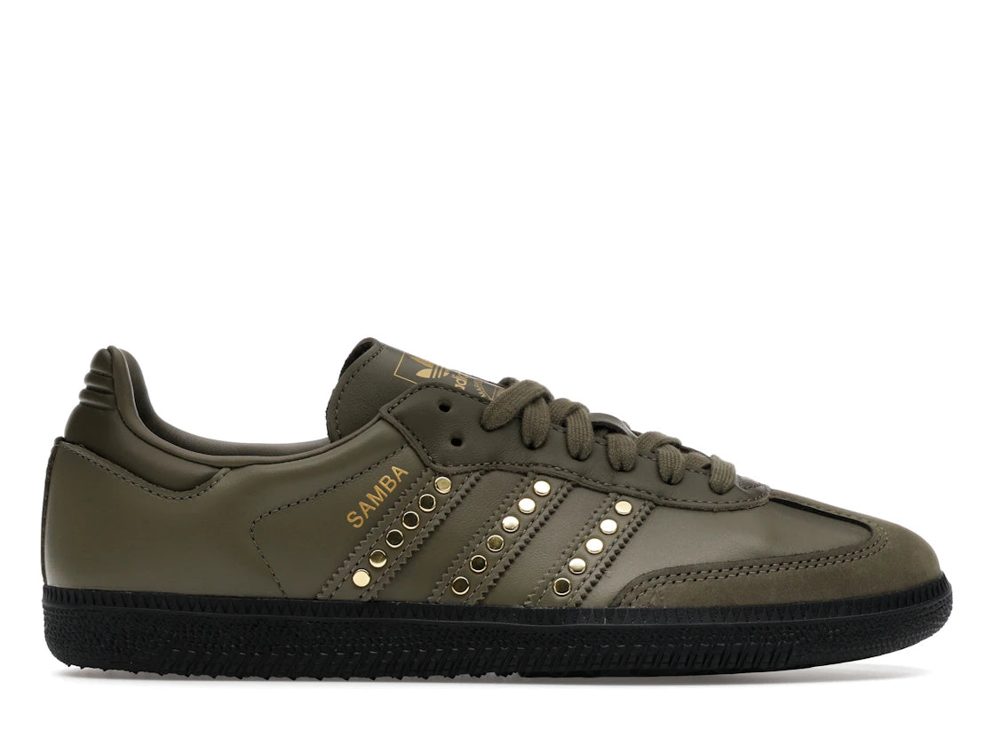 adidas Samba OG Studded Stripes Dark Khaki Black (Women's)